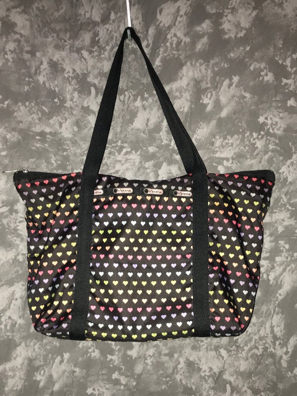 LeSportsac "Heartbeat" Rainbow Tiny Heart Pattern Everygirl Tote Bag